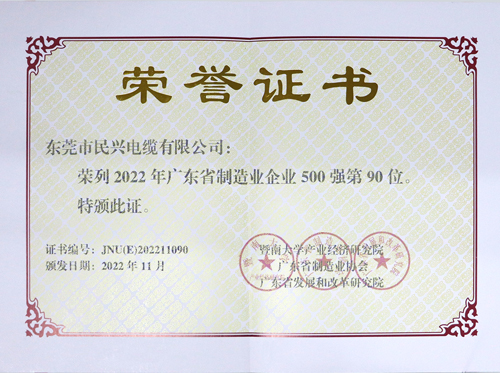 尊龙体育电缆上榜广东省制造业企业100强，，，为东莞唯一上榜电线电缆企业